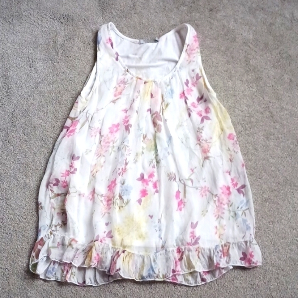 Tendenze Silk Yellow Floral Print Tank